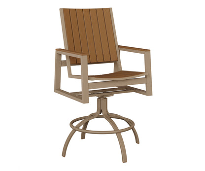 Berlin Gardens Vida Poly Swivel Bar Chair in Oak Wood Vein, Cedar slats