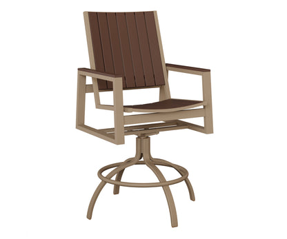 Berlin Gardens Vida Poly Swivel Bar Chair in Oak Wood Vein, Chocolate Brown slats
