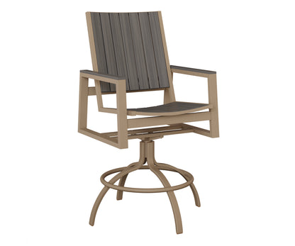 Berlin Gardens Vida Poly Swivel Bar Chair in Oak Wood Vein, Coastal Gray slats