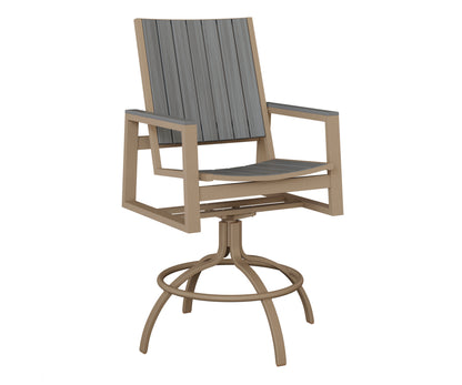 Berlin Gardens Vida Poly Swivel Bar Chair in Oak Wood Vein, Driftwood Gray slats