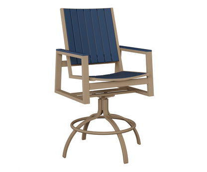 Berlin Gardens Vida Poly Swivel Bar Chair in Oak Wood Vein, Navy Blue slats