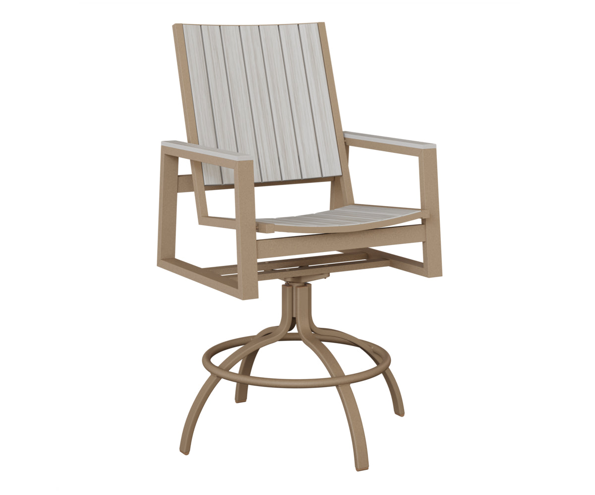 Berlin Gardens Vida Poly Swivel Bar Chair in Oak Wood Vein, Seashell slats