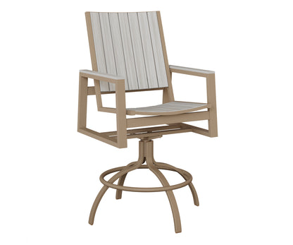 Berlin Gardens Vida Poly Swivel Bar Chair in Oak Wood Vein, Seashell slats