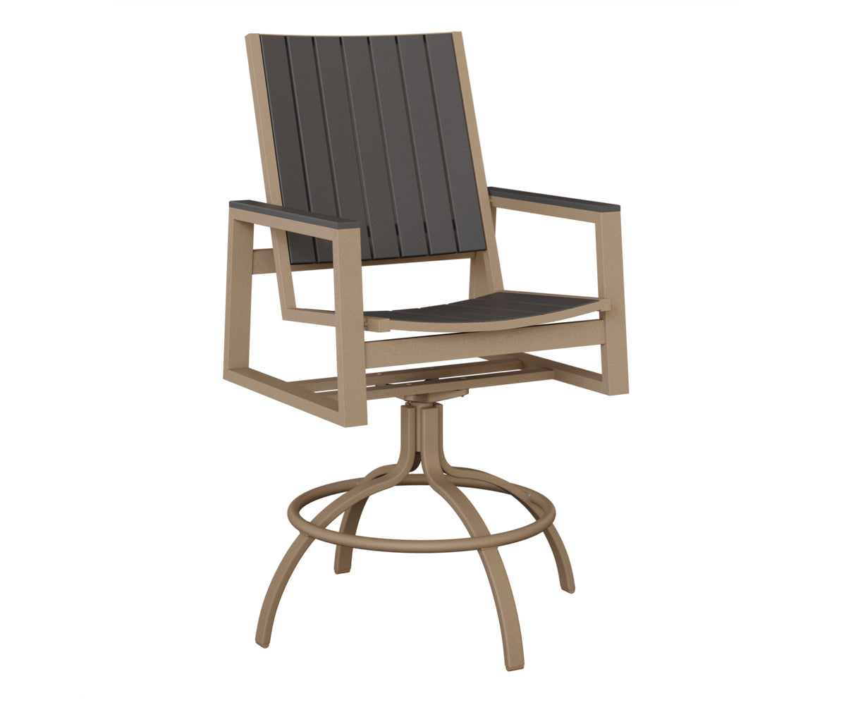 Berlin Gardens Vida Poly Swivel Bar Chair in Oak Wood Vein, Smoke Gray slats