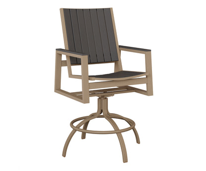 Berlin Gardens Vida Poly Swivel Bar Chair in Oak Wood Vein, Smoke Gray slats