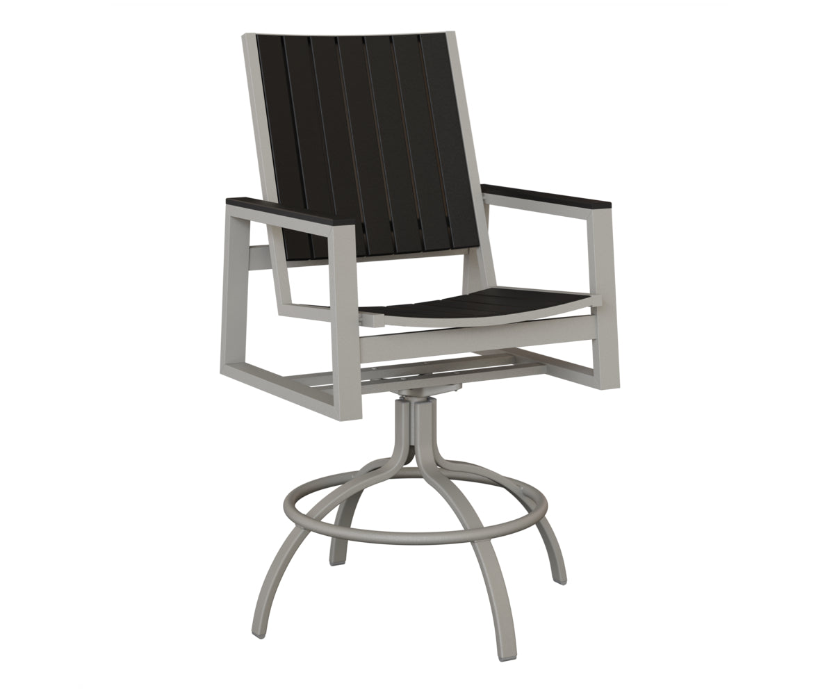 Berlin Gardens Vida Poly Swivel Bar Chair in Platinum Silver, Black slats
