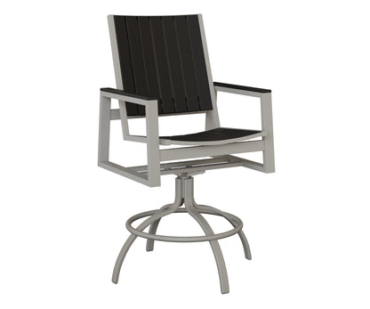 Berlin Gardens Vida Poly Swivel Bar Chair in Platinum Silver, Black slats