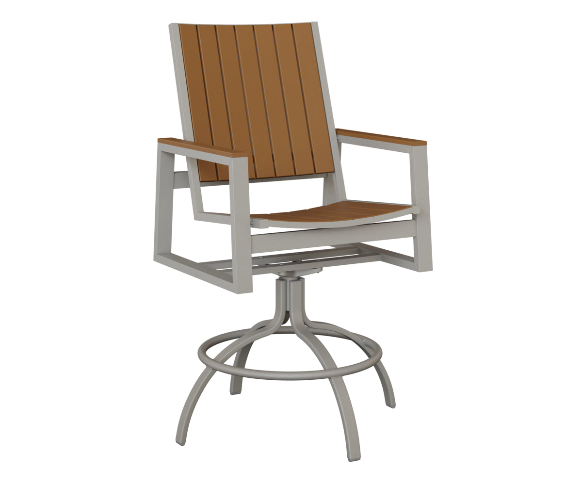 Berlin Gardens Vida Poly Swivel Bar Chair in Platinum Silver, Cedar slats
