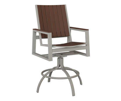 Berlin Gardens Vida Poly Swivel Bar Chair in Platinum Silver, Chocolate Brown slats