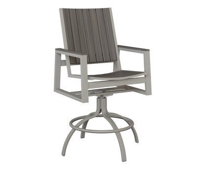Berlin Gardens Vida Poly Swivel Bar Chair in Platinum Silver, Coastal Gray slats