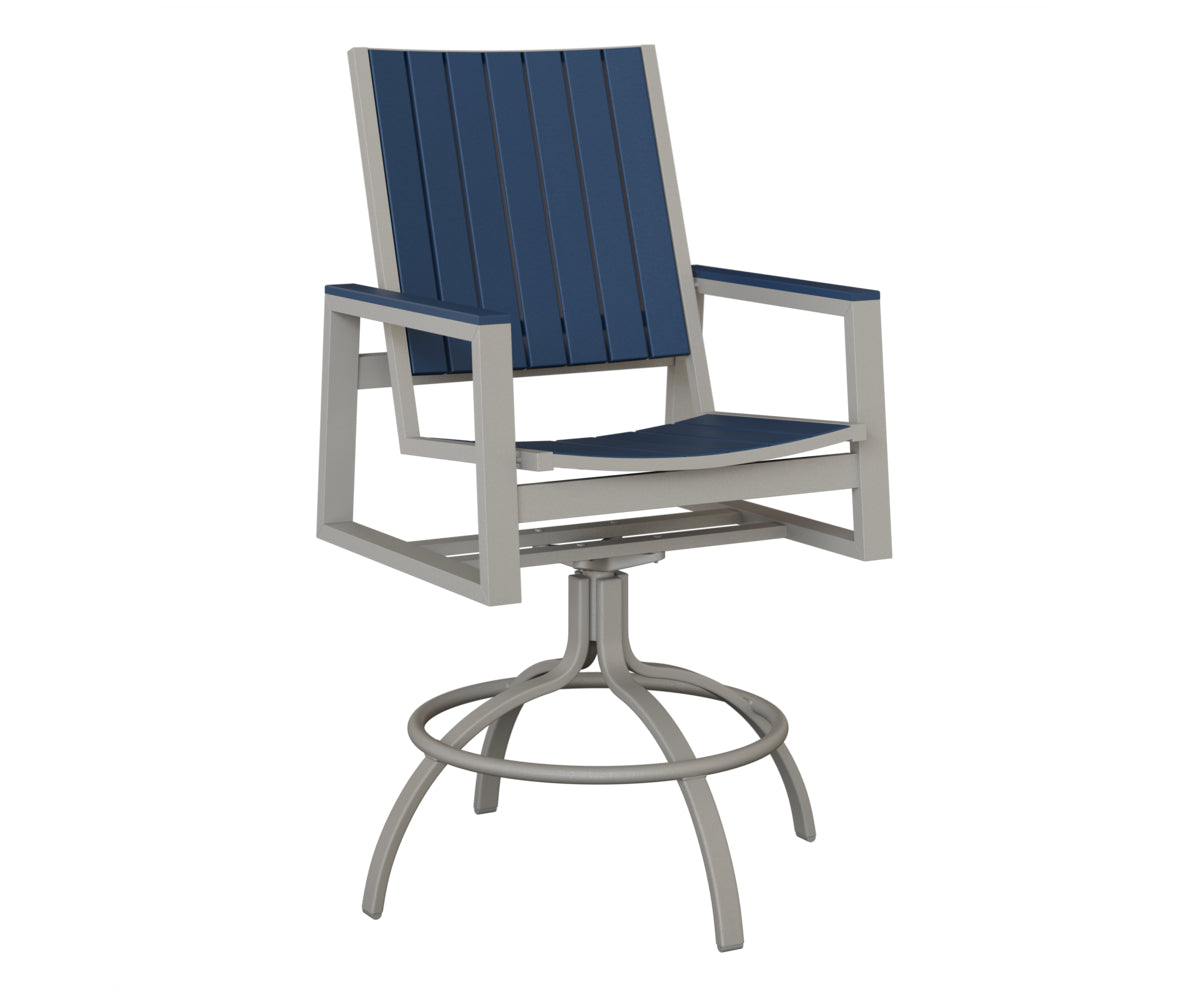 Berlin Gardens Vida Poly Swivel Bar Chair in Platinum Silver, Navy Blue slats