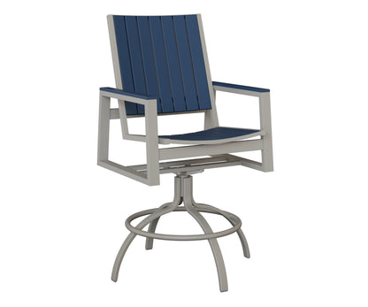 Berlin Gardens Vida Poly Swivel Bar Chair in Platinum Silver, Navy Blue slats