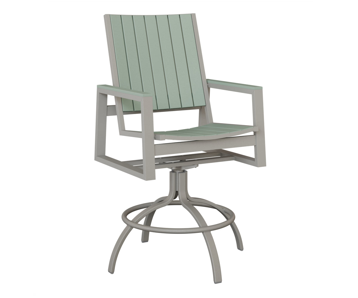 Berlin Gardens Vida Poly Swivel Bar Chair in Platinum Silver, Sea Foam slats