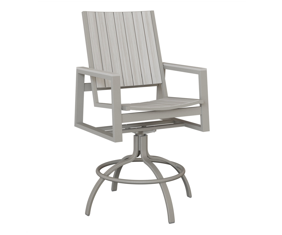 Berlin Gardens Vida Poly Swivel Bar Chair in Platinum Silver, Seashell slats
