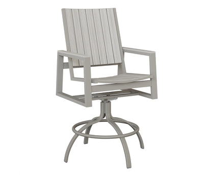 Berlin Gardens Vida Poly Swivel Bar Chair in Platinum Silver, Seashell slats