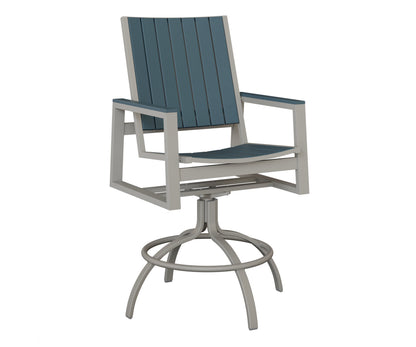 Berlin Gardens Vida Poly Swivel Bar Chair in Platinum Silver, Slate slats