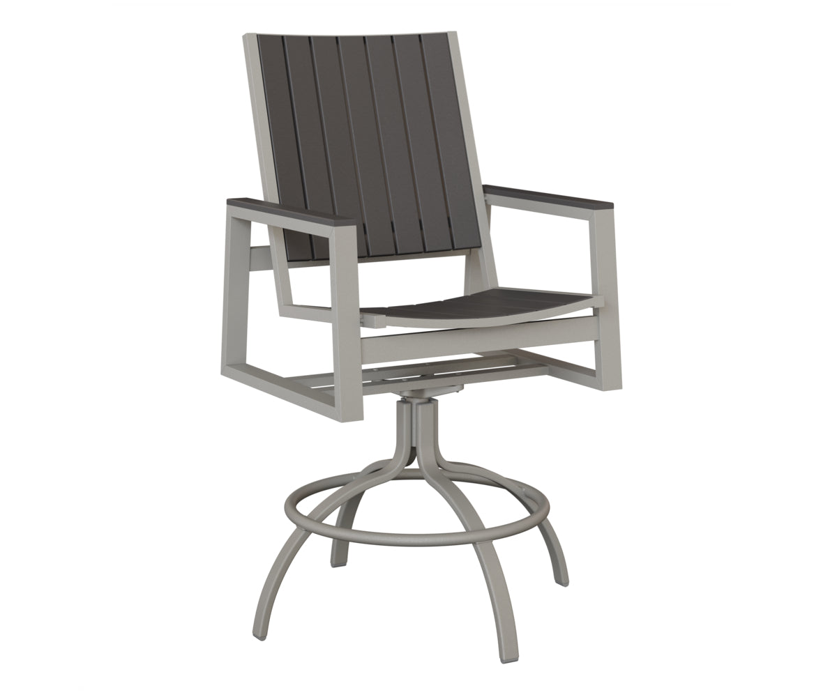Berlin Gardens Vida Poly Swivel Bar Chair in Platinum Silver, Smoke Gray slats