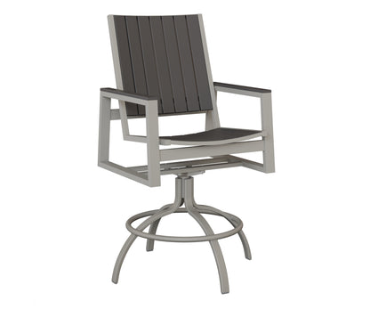 Berlin Gardens Vida Poly Swivel Bar Chair in Platinum Silver, Smoke Gray slats