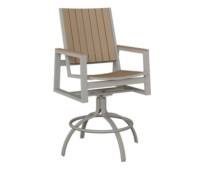 Berlin Gardens Vida Poly Swivel Bar Chair in Platinum Silver, Weatherwood slats
