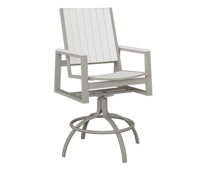 Berlin Gardens Vida Poly Swivel Bar Chair in Platinum Silver, White slats