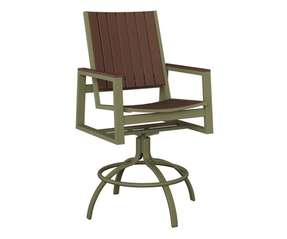 Berlin Gardens Vida Poly Swivel Bar Chair in Green Sage, Chocolate Brown slats