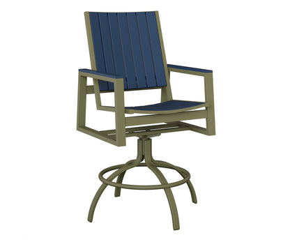 Berlin Gardens Vida Poly Swivel Bar Chair in Green Sage, Navy Blue slats