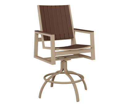 Berlin Gardens Vida Poly Swivel Bar Chair in Sahara Speckle, Chocolate Brown slats