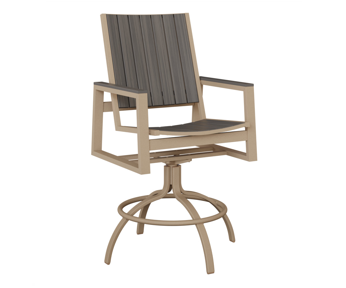 Berlin Gardens Vida Poly Swivel Bar Chair in Sahara Speckle, Coastal Gray slats