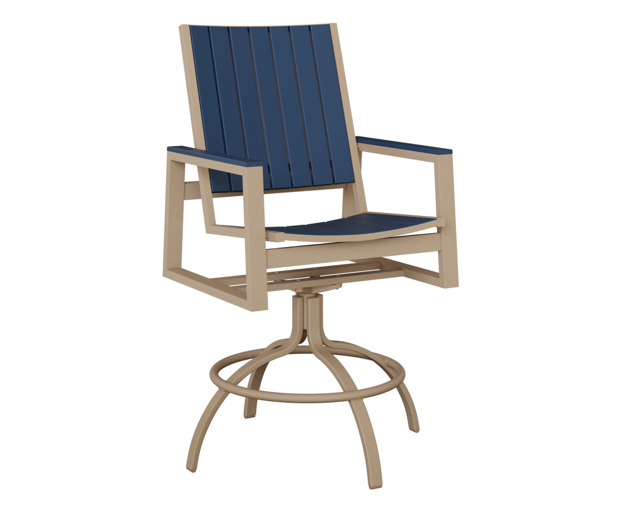 Berlin Gardens Vida Poly Swivel Bar Chair in Sahara Speckle, Navy Blue slats