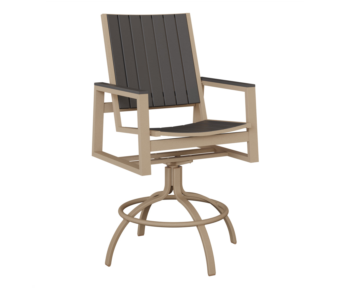 Berlin Gardens Vida Poly Swivel Bar Chair in Sahara Speckle, Smoke Gray slats