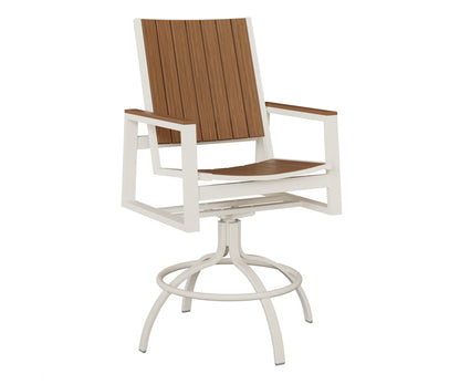 Berlin Gardens Vida Poly Swivel Bar Chair in White, Antique Mahogany slats