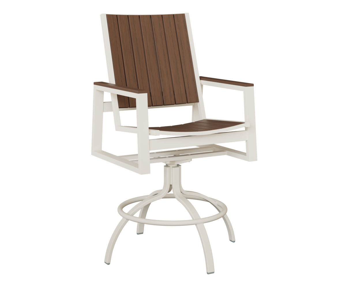 Berlin Gardens Vida Poly Swivel Bar Chair in White, Brazilian Walnut slats