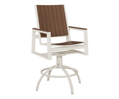 Berlin Gardens Vida Poly Swivel Bar Chair in White, Brazilian Walnut slats