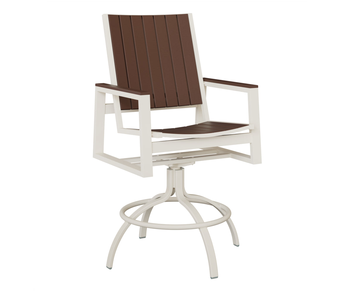 Berlin Gardens Vida Poly Swivel Bar Chair in White, Chocolate Brown slats