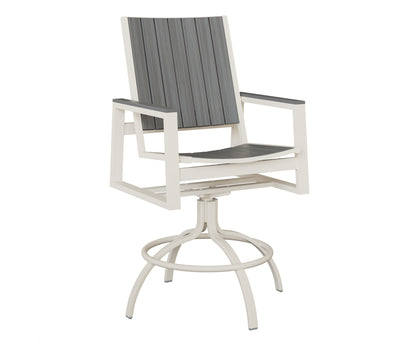 Berlin Gardens Vida Poly Swivel Bar Chair in White, Driftwood Gray slats
