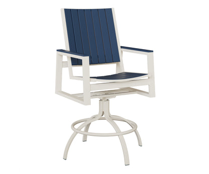 Berlin Gardens Vida Poly Swivel Bar Chair in White, Navy Blue slats