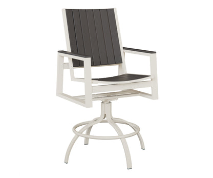 Berlin Gardens Vida Poly Swivel Bar Chair in White, Smoke Gray slats