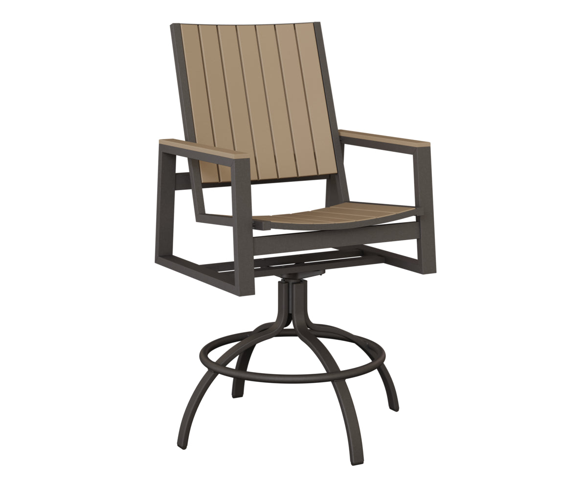 Berlin Gardens Vida Poly Swivel Bar Chair in Granite Speckle, Weatherwood slats