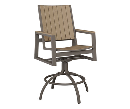 Berlin Gardens Vida Poly Swivel Bar Chair in Graphite, Weatherwood slats