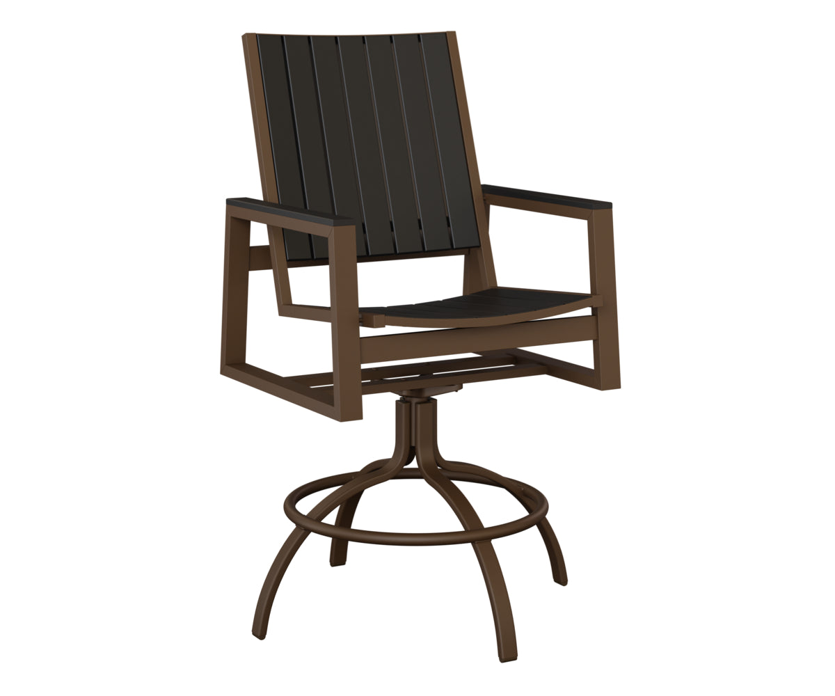 Berlin Gardens Vida Poly Swivel Bar Chair in Mesquite Wood Vein, Black slats