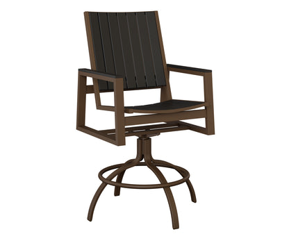Berlin Gardens Vida Poly Swivel Bar Chair in Mesquite Wood Vein, Black slats