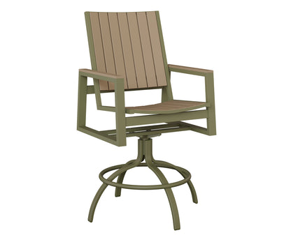 Berlin Gardens Vida Poly Swivel Bar Chair in Green Sage, Weatherwood slats