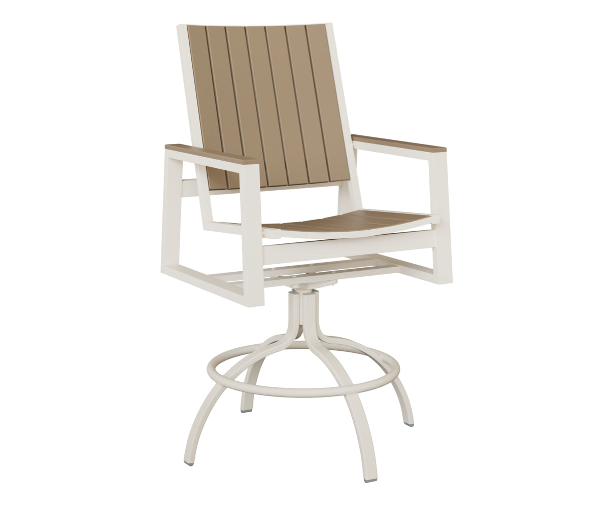 Berlin Gardens Vida Poly Swivel Bar Chair in White, Weatherwood slats