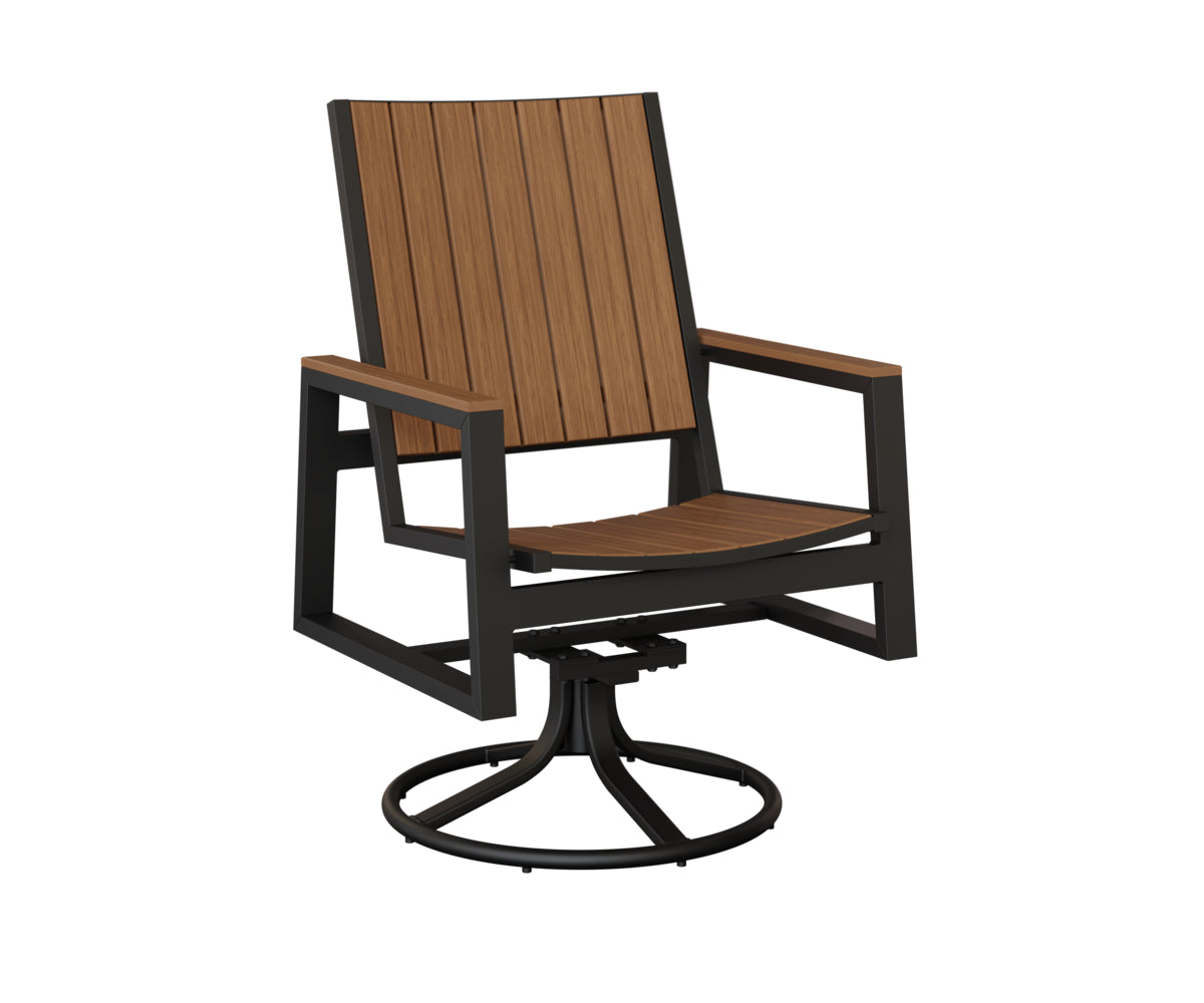 Berlin Gardens Vida Poly Swivel Rocker Dining Chair in Black, Antique Mahogany slats