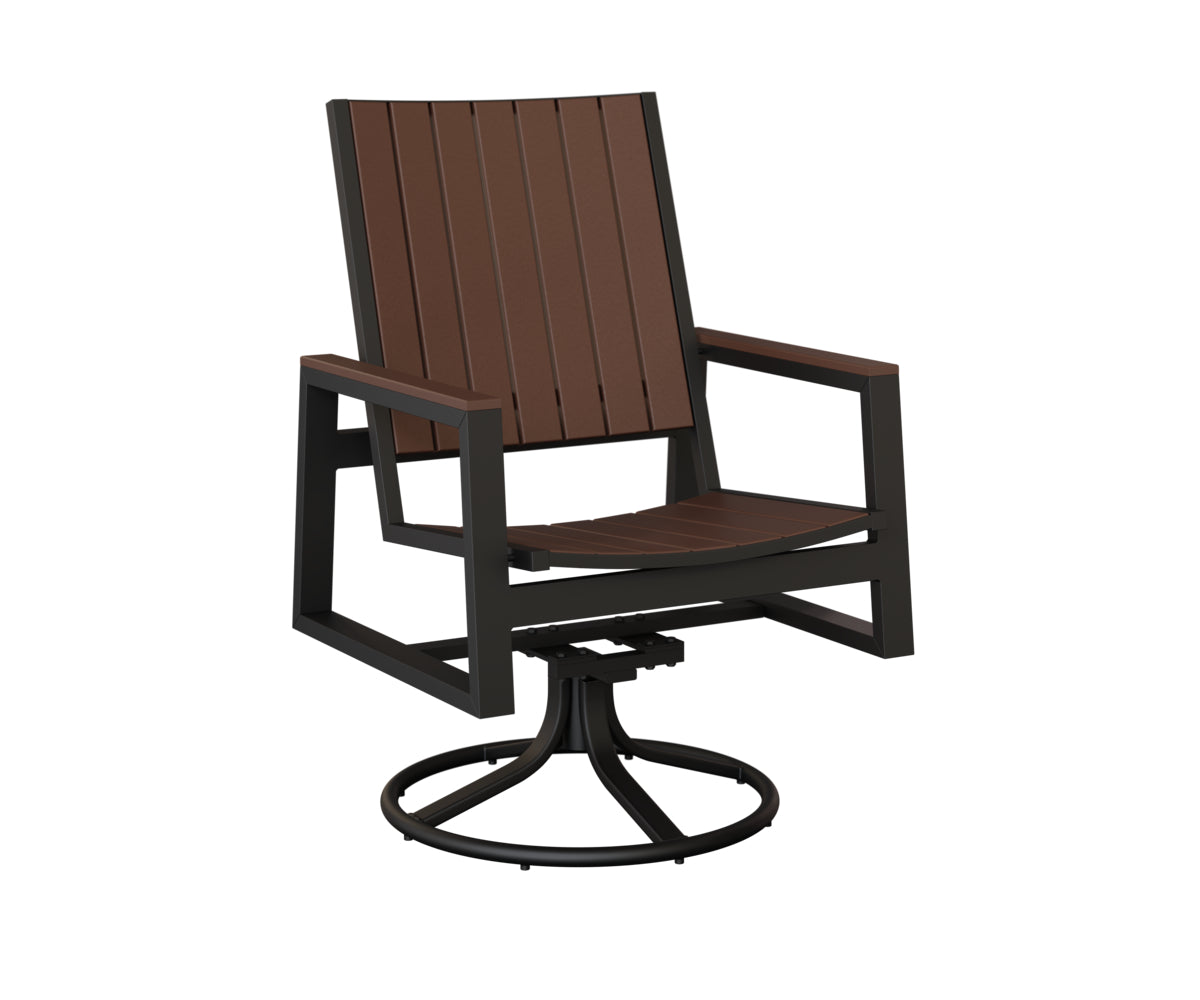 Berlin Gardens Vida Poly Swivel Rocker Dining Chair in Black, Chocolate Brown slats