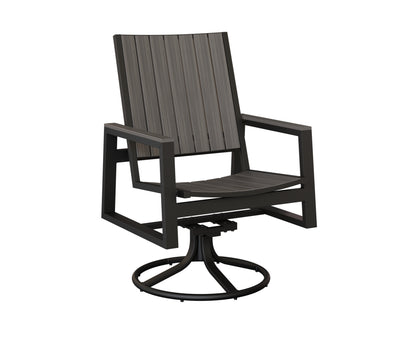 Berlin Gardens Vida Poly Swivel Rocker Dining Chair in Black, Coastal Gray slats