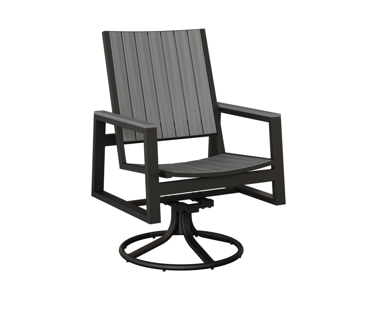 Berlin Gardens Vida Poly Swivel Rocker Dining Chair in Black, Driftwood Gray slats