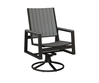 Berlin Gardens Vida Poly Swivel Rocker Dining Chair in Black, Driftwood Gray slats