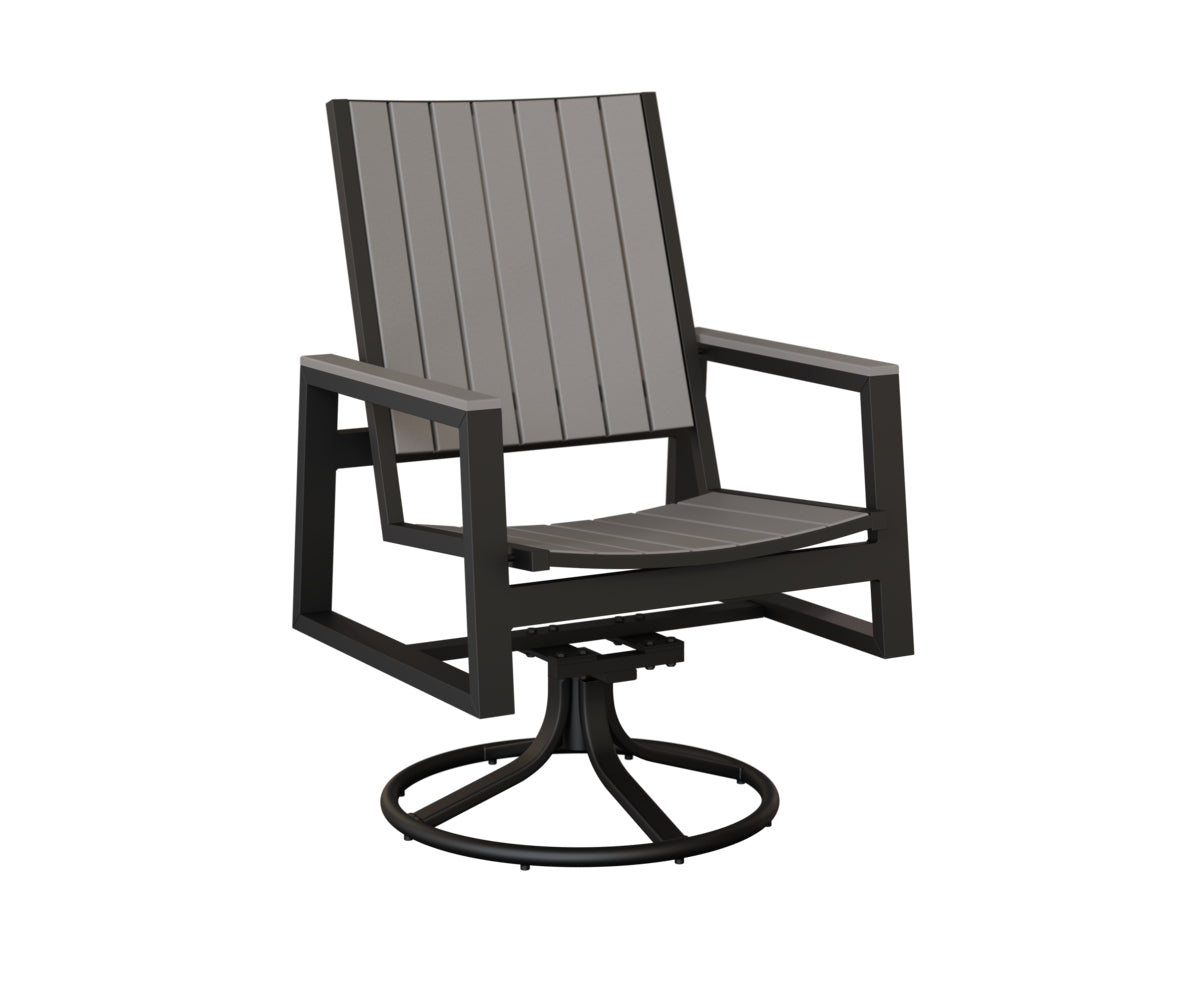 Berlin Gardens Vida Poly Swivel Rocker Dining Chair in Black, Light Gray slats