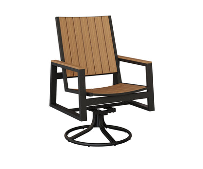 Berlin Gardens Vida Poly Swivel Rocker Dining Chair in Black, Natural Teak slats